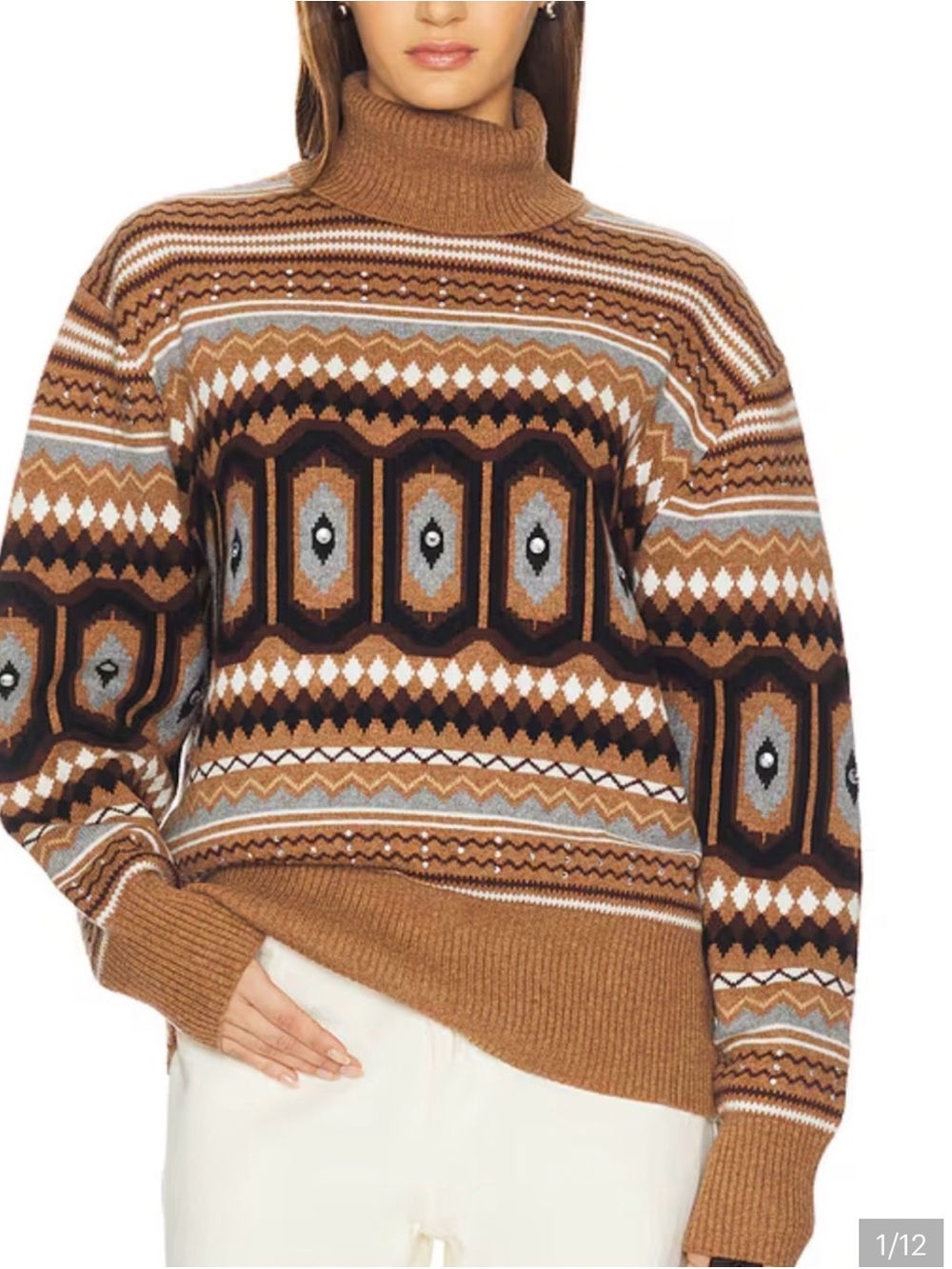 Cozy Camel Geo-Print Turtleneck Sweater